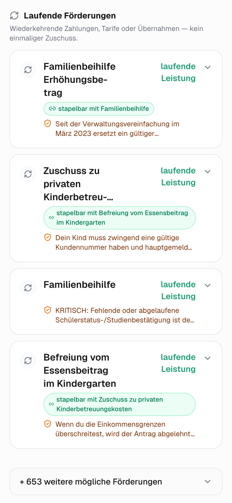 Beispiel: laufende Förderungen